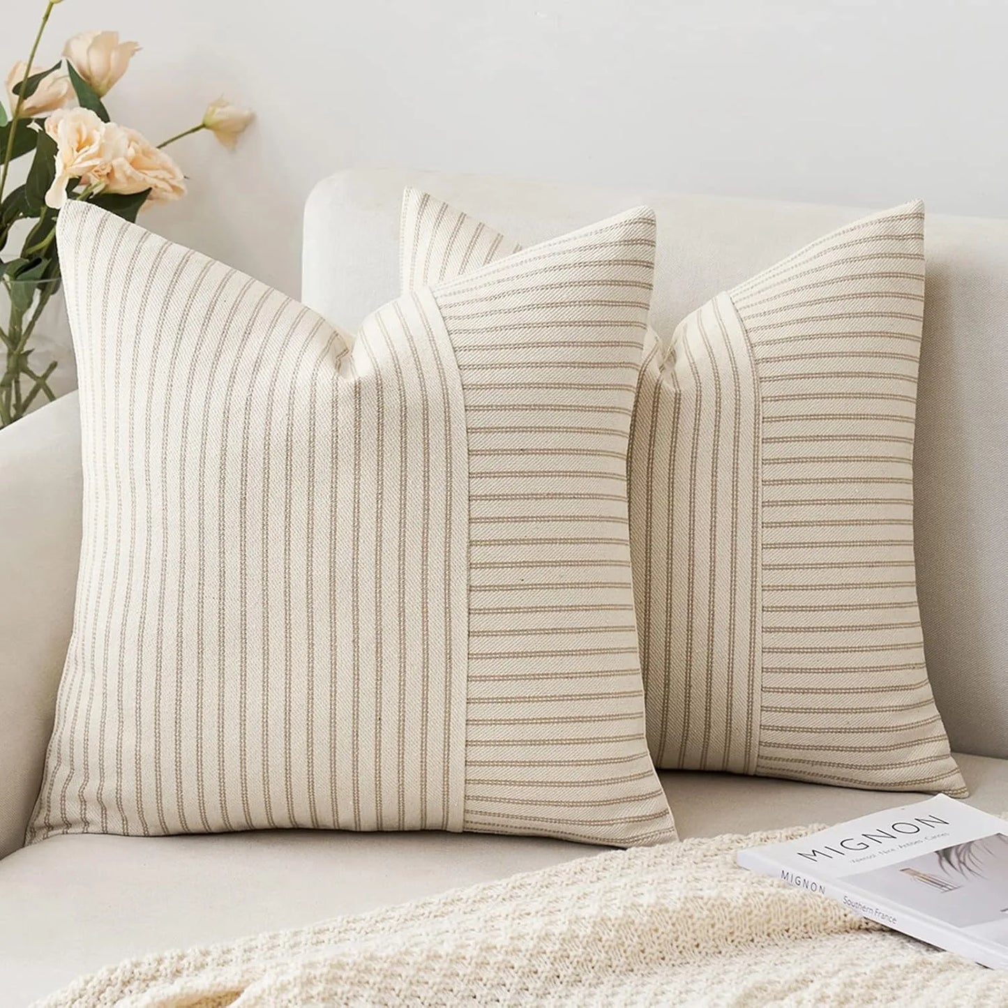 Woven Neutral Stripe Pillow Cover