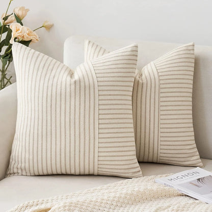 Woven Neutral Stripe Pillow Cover