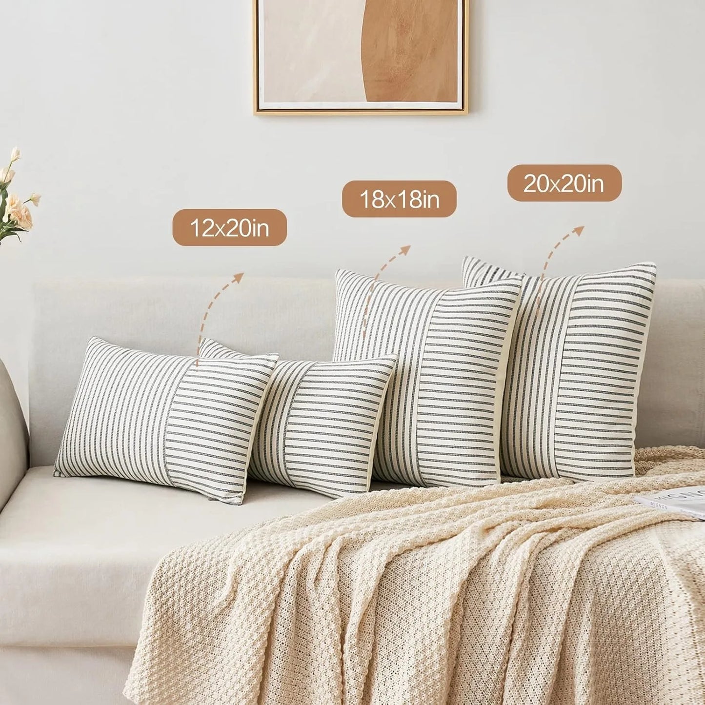 Woven Neutral Stripe Pillow Cover