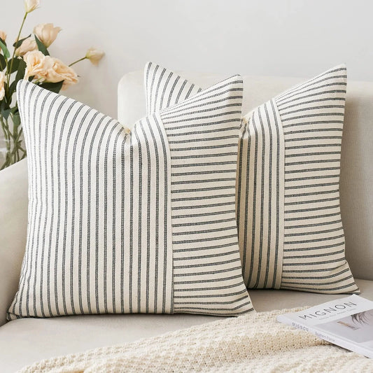 Woven Neutral Stripe Pillow Cover